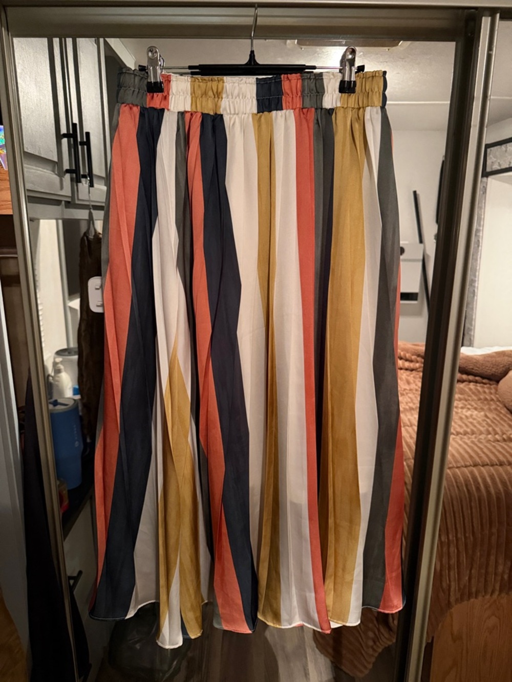 Mystree Striped Maxi Skirt in Coral, Navy, Mustard, White and Gray